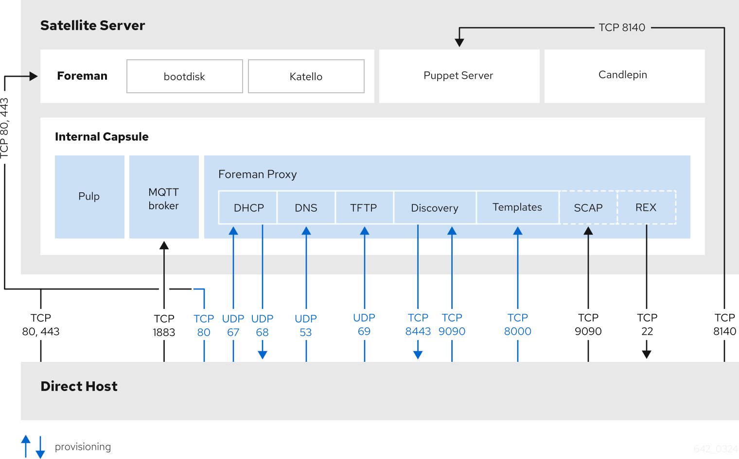 Red Hat Satellite topology with a direct host