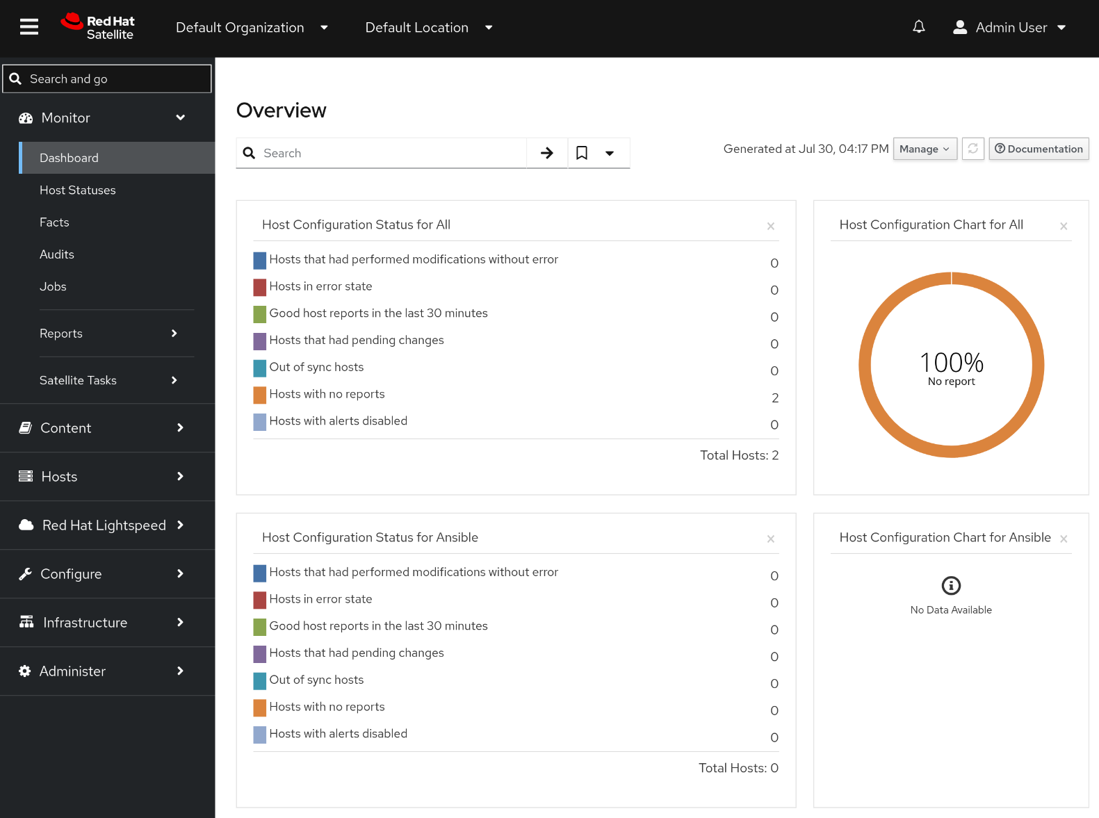 Screenshot of dashboard in Satellite web UI